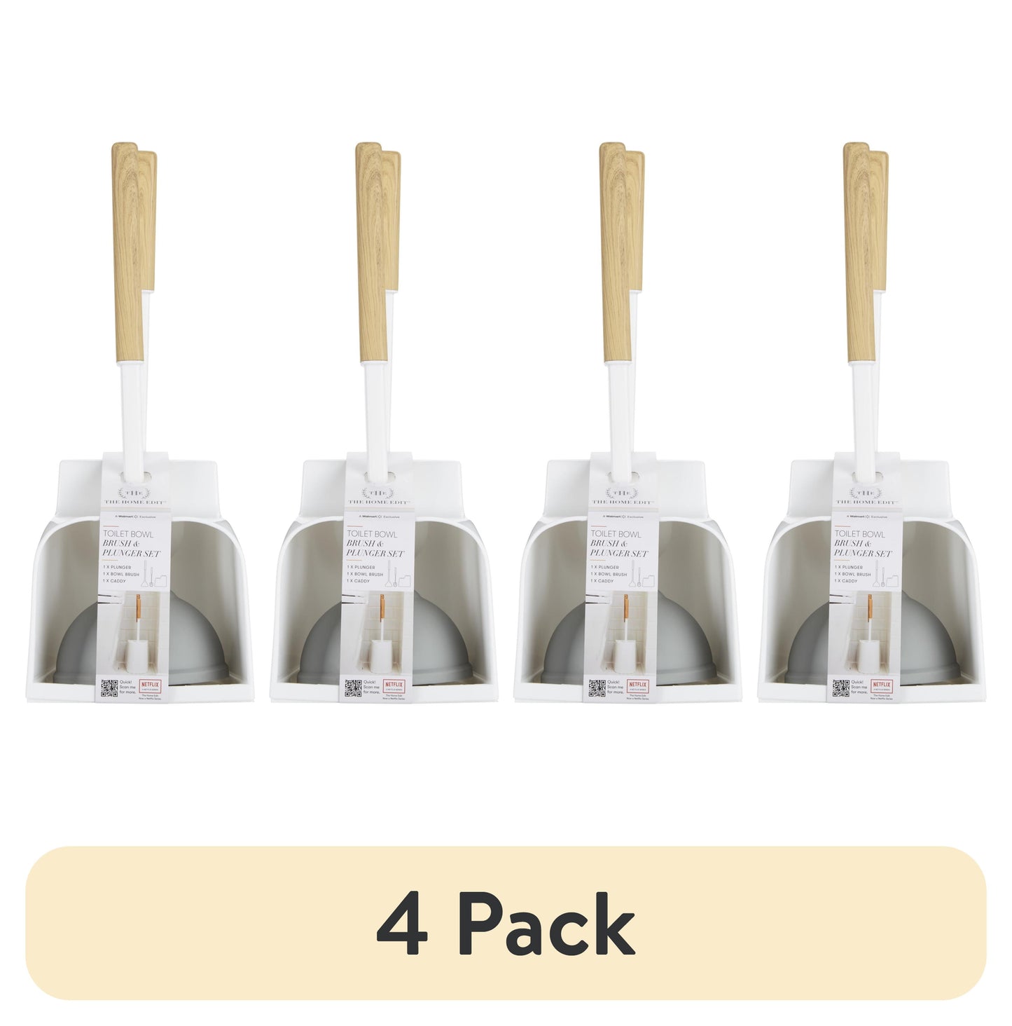 (4 Pack)  Plunger/Bowl Brush Combo with Caddy
