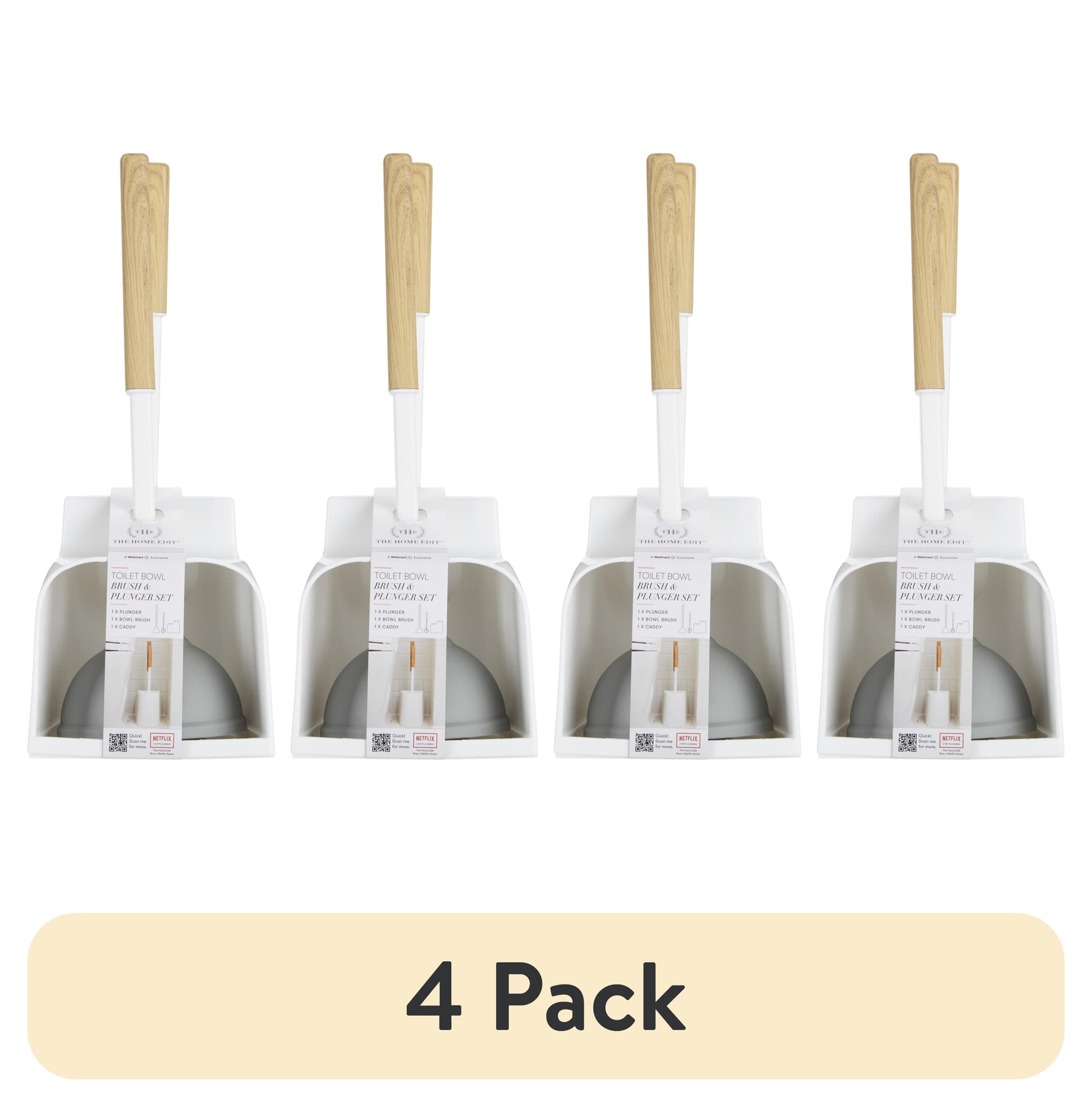 (4 Pack)  Plunger/Bowl Brush Combo with Caddy