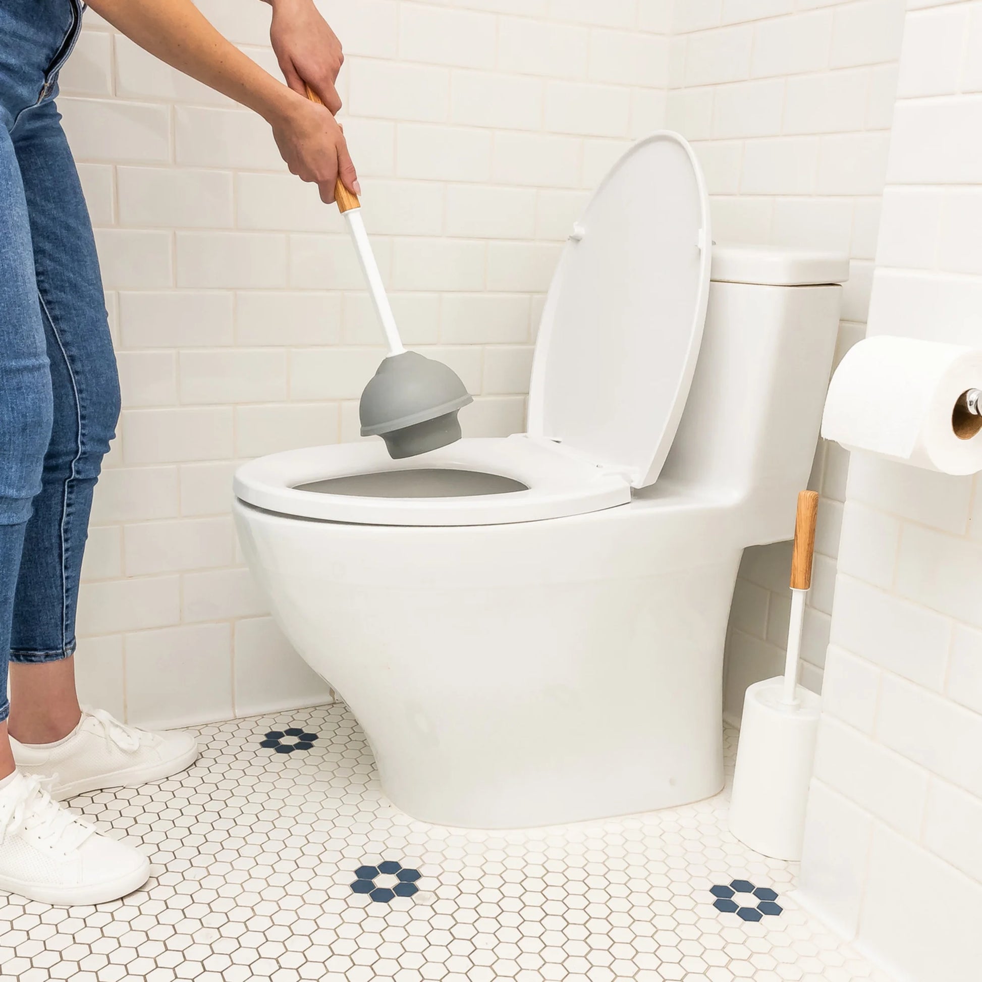 (4 Pack)  Plunger/Bowl Brush Combo with Caddy